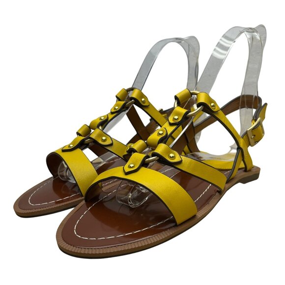 Charles David Yellow/Brown Leather Adjustable Strappy Sandals Sz 10M - New - Picture 3 of 9